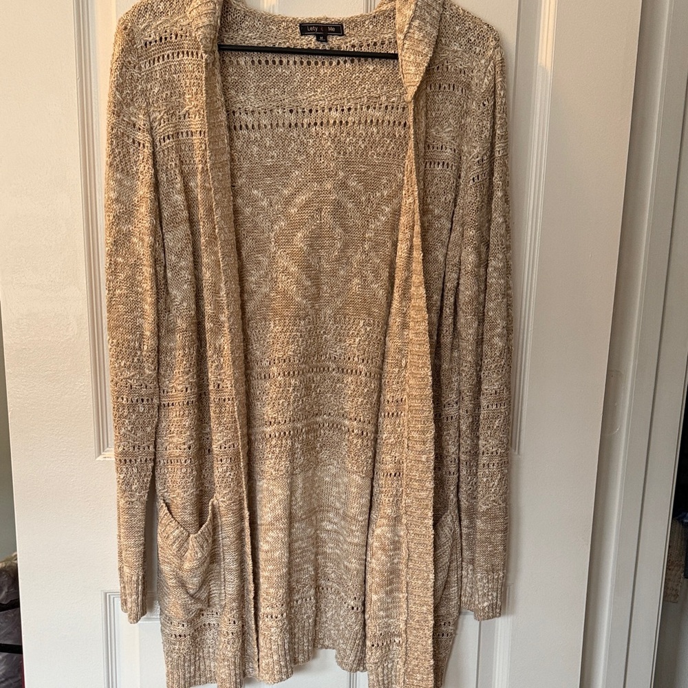 Women's Beige Long Open-Front Sweater by Lety & Me.